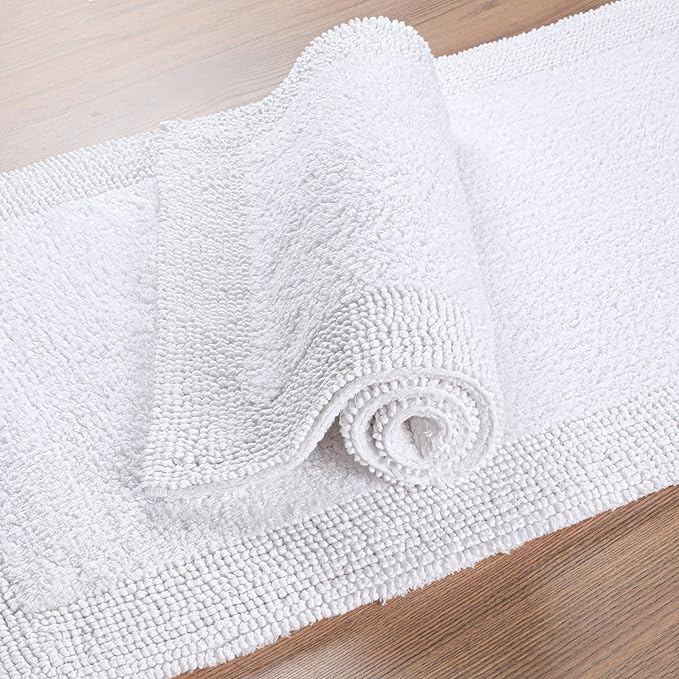 Bedding Craft Cotton Bath Mat Rug, Reversible Water Absorbent Cloth Bathmat, Machine Washable 21x34