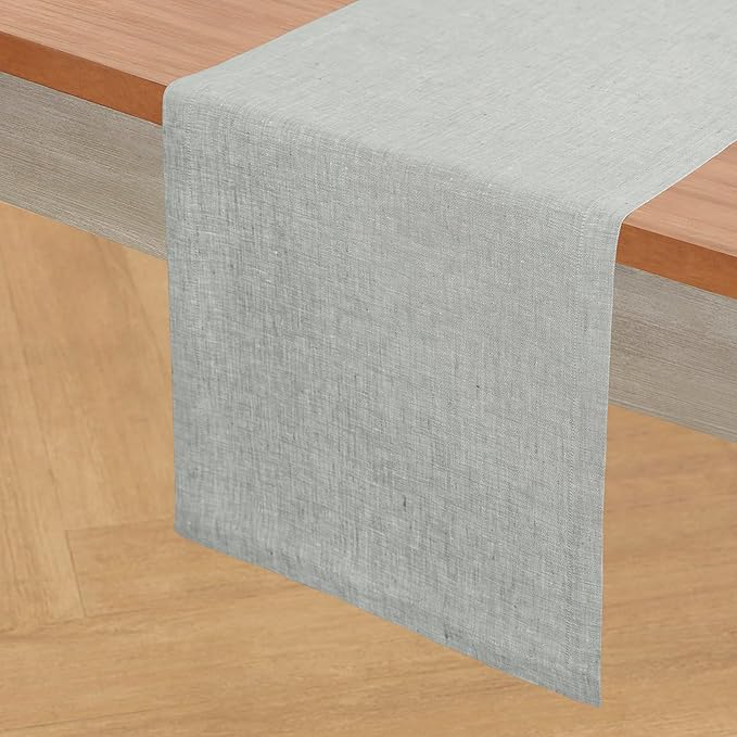 Solino Home Linen Table Runner 120 Inches Long - Athena, 100% Pure Linen Chambray Grey Table Runner 14 x 120 Inch for Dining, Fall, Autumn, Halloween, Thanksgiving
