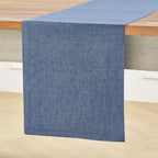 Solino Home Linen Table Runner 144 Inches Long - Athena, 100% Pure Linen Blue Denim Dining Table Runner 14 x 144 Inch for Christmas