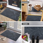 Yimobra Doormat Outdoor Entrance 29.5x17, All-Weather Waterproof Art Line Outdoor Mats for Front Door, Heavy Duty Non-Slip Welcome Matt for Garage Patio Proch Entryway Indoor, Blue