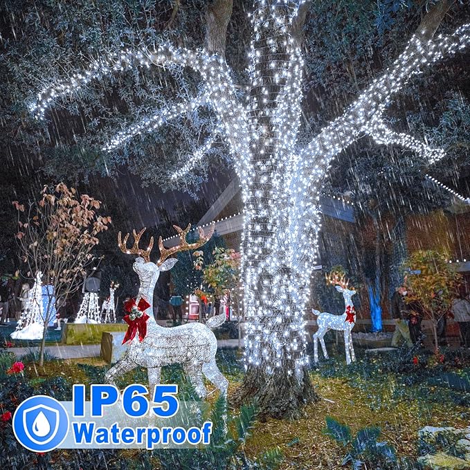 328FT 1000 LED Christmas Lights, Plug in White Christmas Tree Lights Outdoor with Timer and 8 Modes, Green Wire Waterproof String Lights for Indoor Yard Patio Xmas Holiday Decorations