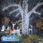 100FT 300 LED Christmas Lights Outdoor, White Christmas Tree Lights with 8 Modes Waterproof, Plug in Connectable String Twinkle Light Green Wire for Patio Yard Wedding Party Decorations