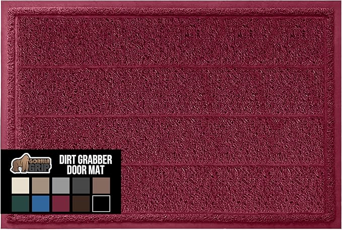 GORILLA GRIP Dirt Grabber Mesh Doormat, Low-Profile, Stain and Fade Resistant Heavy Duty Quick Dry Striped Doormats, Mats for Indoor or Outdoor Entry, Shoe Scraper, Garage Entrance Mat 47x35, Burgundy