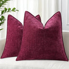 decorUhome Christmas Couch Throw Pillow Covers 22x22 Set of 2, Decorative Soft Euro Neutral Chenille Pillow Covers with Elegant Design for Sofa Bed Living Room Home Decor, Rhododendron