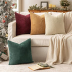 MIULEE Boho Farmhouse Christmas Red Throw Pillow Covers 18x18 Inch Set of 4 Mordern Nordic Cushion Covers Soft Corduroy Home Decor for Couch Bed Sofa Living Room