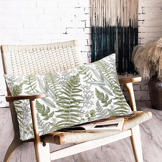 Decorative Throw Pillow Covers Set of 2 Olive Green Leaves Pillow Covers 12x20 inch Soft Short Plush Square Floral Throw Pillows,Farmhouse Outdoor Pillow Covers for Couch Bed Living Room