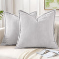 Mecatny Corduroy Throw Pillow Covers 18x18 Set of 2, Neutral Decorative Soft Boho Couch Pillow Covers with Broadside for Sofa Living Room, Grey