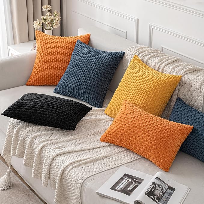MIULEE Orange Throw Pillow Covers Soft Corduroy Decorative Set of 2 Boho Striped Pillow Covers Pillowcases Farmhouse Home Decor for Halloween Couch Bed Sofa Living Room 20x20 Inch