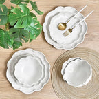 Sango 12 Pieces Scalloped Dinnerware Set, Modern White Dishes for 4, Premium Serving Plates & Bowls Sets, Chip & Scratch Resistant, Ceramic Dishware, Kitchen Dish, Microwave & Dishwasher Safe, Bethany