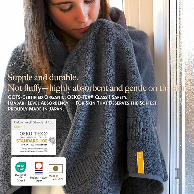 Extra Absorbent Organic Cotton Bath Towels, Soft & Plush, Made in Japan, Oeko-Tex Class 1 Certified, 28 x 53 inch, Navy, Pack of 1 – Proof of Purity