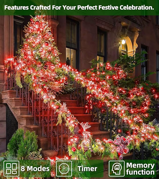 750 LED 246FT Christmas Lights Outdoor, Super Long Waterproof Christmas String Lights with 8 Modes, Christmastree Lights with Timer Memory for Fence Garden Xmas Wedding Party Decor Red