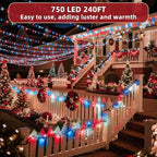 240FT Christmas Lights Outdoor, 750 LED Christmas Tree Decoration Lights with 12 Modes & Timer Memory, Dimmable Plug In Waterproof LED Xmas Light for Yard Wedding Party Holiday Red White & Blue