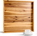 20 Inch Acacia Wood Ottoman Tray - Wooden Square Serving Tray with Handles - Extra Large Food Serving Trays for Decorative, Coffee Table, Breakfast in Bed - Charcuterie Trays Use for Kitchen