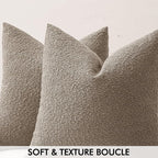 MIULEE 24x24 Decorative Euro Sham Throw Pillows for Bed Set of 2 Textured Boucle Neutral Winter Throw Pillow Covers Light Taupe Accent Solid Couch Pillowcases Sofa Livingroom Home Decor