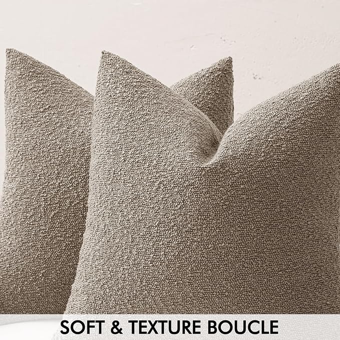 MIULEE 16x16 Inch Decorative Pillow Covers for Couch Bed Set of 2 Textured Boucle Neutral Winter Throw Pillows Light Taupe Accent Solid Cushion Pillowcases Sofa Livingroom Home Decor