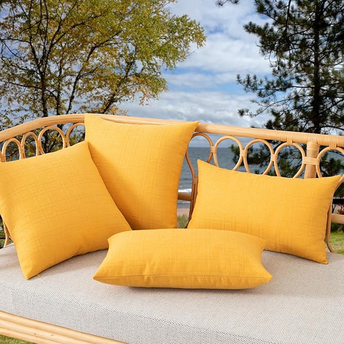 Kevin Textile Pack of 2 Outdoor Waterproof Pillow Covers - Decorative Farmhouse Throw for Patio, Tent, Bed, Sofa, Living Room - 18x18 Inch Sunflower Yellow