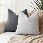Foindtower Set of 2, Decorative Textured Boucle Throw Pillow Covers Accent Solid Pillow Cases Neutral Soft Cozy Couch Cushion Case for Chair Sofa Bedroom Living Room Home Decor 16 x 16 Inch Light Grey