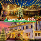 KNONEW 403ft 1000 LED Christmas String Lights Outdoor 8 Modes & Timer Fairy Light Plug in Waterproof LED Wedding Lights for Xmas Yard Tree Party Holiday Decor (Warm White)