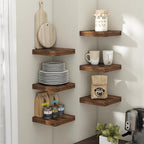 Floating Shelves for Wall with Invisible Brackets, Wall Mounted Engineered Wood Shelves with Wood Grain for Living Room, Bedroom, Bathroom, Kitchen Decor and Storage, Oak, 8"L Set of 3, Rustic Brown