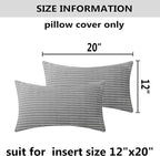 Home Brilliant 12x20 Lumbar Pillow Covers Set of 2 Plush Velvet Corduroy Striped Rectangular Throw Pillow Cover Gray Pillow Case for Kid's Room Lumbar Suppport Pillows, 12 x 20 inch, Light Grey