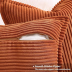 decorUhome Fall Corduroy Rust Throw Pillow Covers 26x26 Set of 2 Decorative Soft Boho Farmhouse Euro Couch Pillow Covers for Living Room Bed Sofa Broadside Striped Pillow Cases