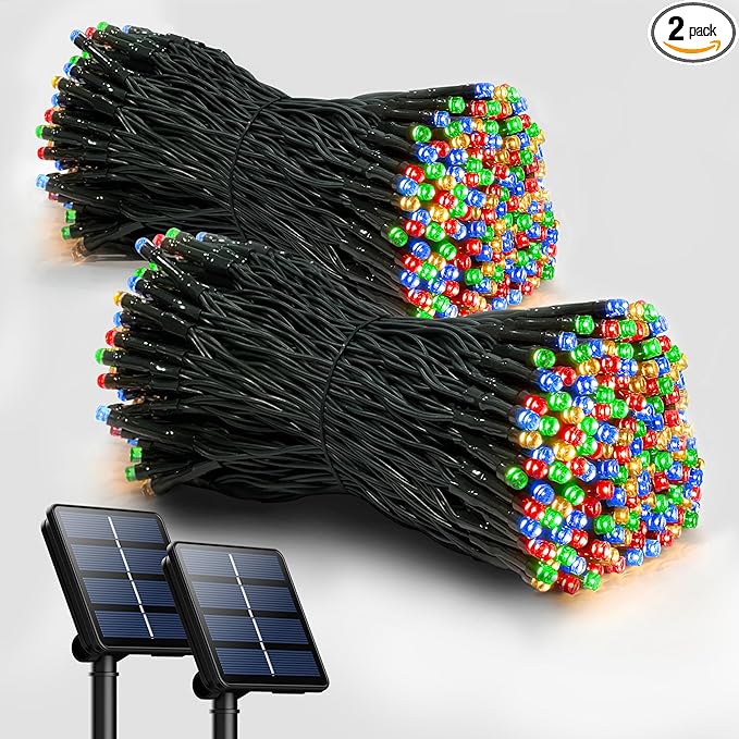 2 Pack Solar String Lights Outdoor, 200 LED Extra-Long 72FT Solar Powered Lights with 8 Lighting Modes, Waterproof Outdoor Lighting Decoration for Garden, Patio, Balcony, Xmas, Wedding, Party