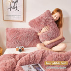 XeGe Cozy Faux Fur Dusty Pink Throw Pillow Covers, Zippered Fluffy Cushion Covers, Shaggy Fuzzy Decorative Plush Furry Pillowcases Pack of 2 for Sofa Couch Home Decor (18''x18'', Dusty Pink)