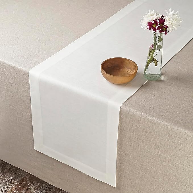 D'Moksha Homes Linen Ivory Table Runner 36 Inches - 100% Pure Linen Small Table Runner 14 x 36 Inch for Dresser, Coffee Tables, Fall, Autumn and Halloween - Machine Washable