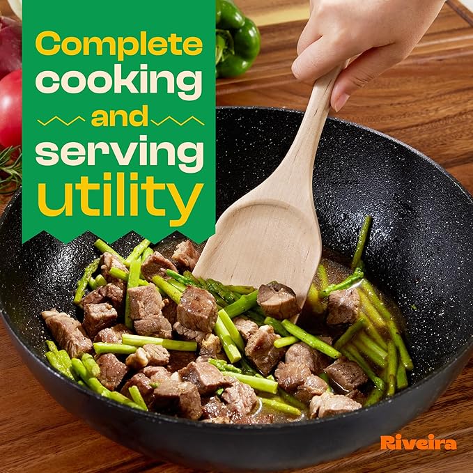 Riveira Maple Wooden Cooking Utensils Set of 6 Premium Quality Non-Toxic Wooden Spoons and Spatula for Cooking