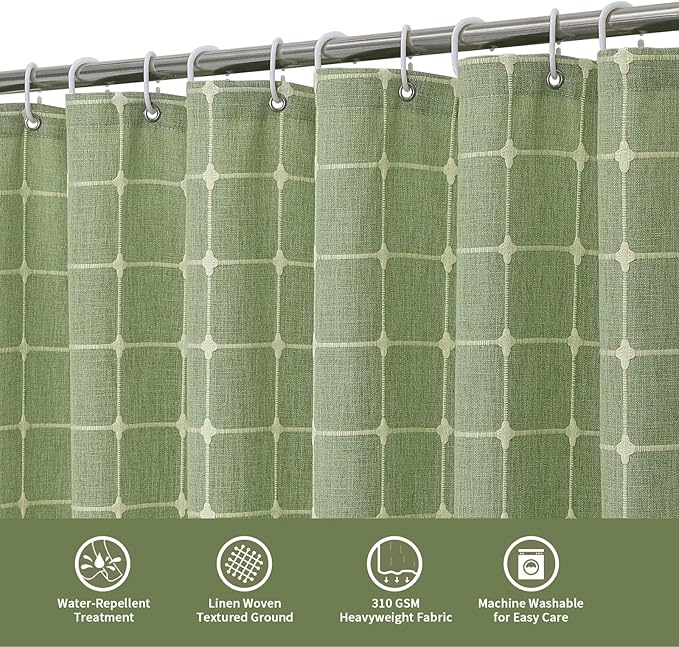 MitoVilla Sage Green Boho Extra Long Shower Curtain 72 x 84, Modern Farmhouse 84 inch XL Rustic Polyester Linen Tassel Heavy Duty Shower Curtain Set with Hooks for Cottagecore Country Bathroom Decor