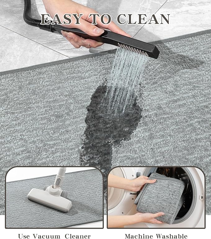 chakme Bathroom Rugs Mat U-Shaped 24x17, Ultra Thin Non Slip Bath Mat Small Quick Dry Absorbent Bath Mat for Bathroom Floor, (Light Grey, U-24"x17")