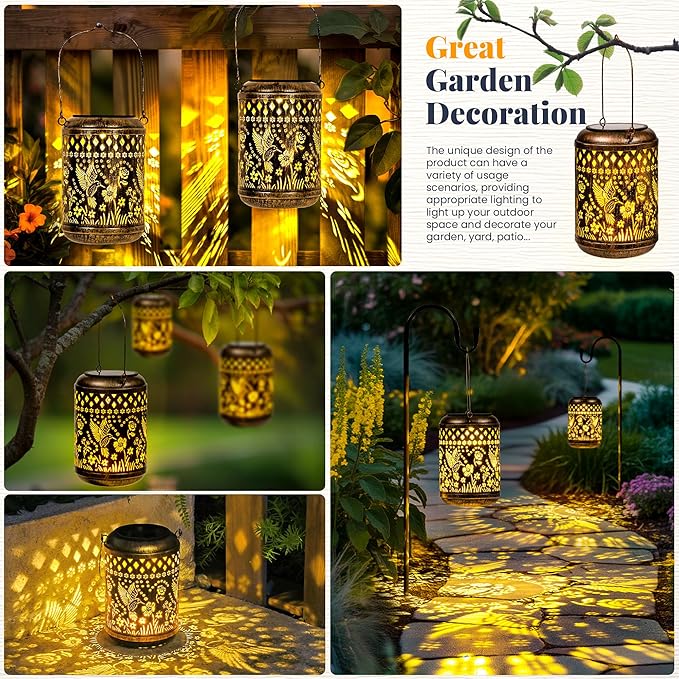 Hummingbird Gifts for Women Mom 2 Pack Solar Lanterns Outdoor Decor Metal Hanging Solar Lights Outside Decoration for Garden Yard Patio Porch