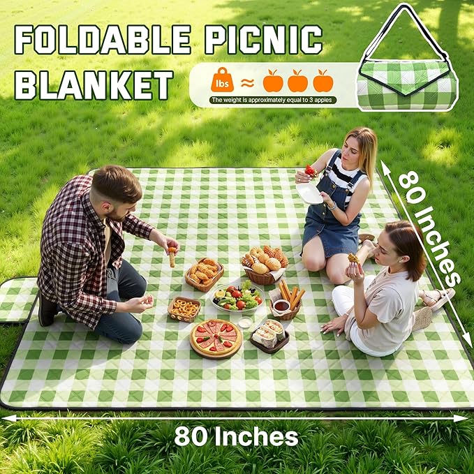TigeJoy Extra Large Picnic Blanket Waterproof Foldable 80''x100'', Outdoor Picnic Mat Beach Blanket Sandproof for Park, Grass, Travel, Hiking, Camping Essentials, Gingham Picnic Blanket