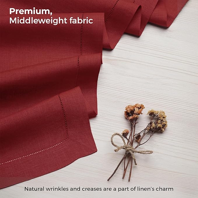 D'Moksha Homes Linen Red Table Runner 144 Inches Long - 100% Pure Linen Extra Long Table Runner 14 x 144 Inch for Fall, Autumn and Halloween - Classic Hemstitch