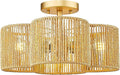 Rattan Light Fixtures Ceiling Mount, 4-Light 14" Boho Semi Flush Mount Ceiling Light with Hand-Woven Shade in Quatrefoil Shape for Kitchen Nursery Bedroom Hallway, Gold, AD-22007-4SF-RA-GD
