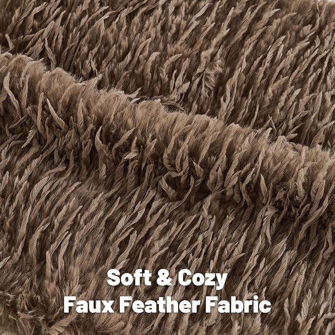 FUTEI Brown Decorative Throw Pillow Covers 18x18 Inch Set of 2,Soft Fluffy Faux Feather Texture Cushion Cases,Modern Home Luxury Decor for Couch Bed Living Room
