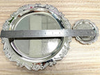 Quluxe Round Platter Serving Tray Metal Reusable Decorative Appetizer Platter Dessert Plate for Kitchen Party Centerpiece Display, 2 Pcs Silver (4 Inch+10 Inch)