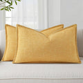 decorUhome Decorative Outdoor Throw Pillow Covers 12x20 Set of 2, Lumbar Linen Rustic Neutral Farmhouse Euro Pillow Covers with Stitched Edge for Couch, Sofa, Living Room, Mustard Yellow