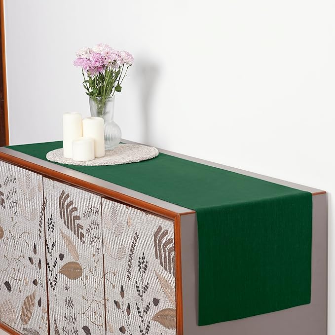 D'Moksha Homes Linen Forest Green Table Runner 108 Inches Long - 100% Pure Linen Dining Table Runner 14 x 108 Inch for Fall, Autumn and Halloween - Machine Washable