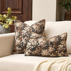 Yangest Neutral Floral Pillow Cover 12 x 20 Inches, Vintage Chenille Rectangle Throw Pillow Cover Soft Decorative Farmhouse Accent Couch Pillow Cover for Living Room Bedroom, Coffee Brown