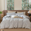 MooMee Striped Duvet Cover Set 100% Washed Cotton Linen Like Textured Breathable Durable Soft Comfy (Cornflower Blue White Pinstripes, Super Queen 90"x98")
