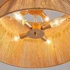 Shrine Lighting French Gold Boho Chandelier, Modern Design, Boho Drum Pendant Light for Dining Room, D18'' x H12'', Adjustable 47'', E12*8 Sockets, Jute Rope Lampshade&French Gold Finish Frame
