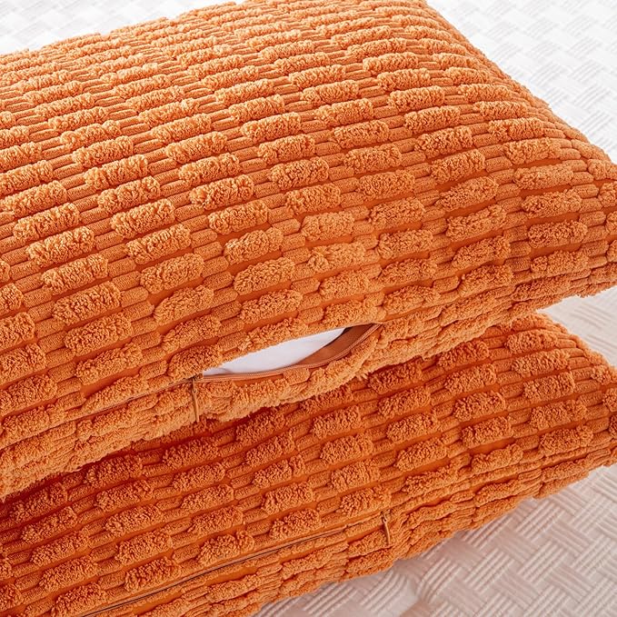 Fancy Homi Fall Orange Long Body Lumbar Decorative Throw Pillow Cover 14x36 Inch for Bed Couch Bedroom, Soft Corduroy Rectangle Solid Pillow Case 35x91 cm, Rustic Farmhouse Boho Room Decor