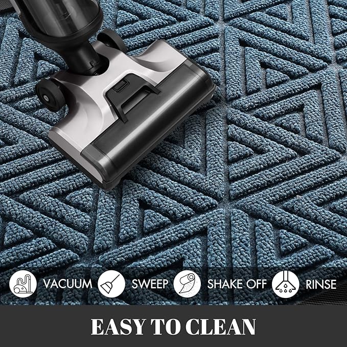 Yimobra Outdoor Mats for Front Door, Stops Mud & Dirt at Entrance, Fits Garage & Patio, All-Weather Waterproof Non Slip Outdoor Indoor Welcome Mat, 29.5x17 Mix Blue