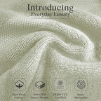Premium Staple Cotton Bathroom Towel Set - Sage Green 600 GSM 6-Piece Luxury Bath Towel Set 1 Stripe - 2 Bath Towels, 2 Hand Towels & 2 Washclothes Set - High Absorbent & Quick Dry for Gym, Spa, Hotel