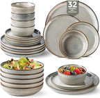 GBHOME 32 Pieces Double Bowls Ceramic Dinnerware Sets for 8, Stoneware Plates and Bowls Set with Reactive Glaze, Scratch Resistant Stoneware Dishes Set, Dishwasher & Microwave Safe