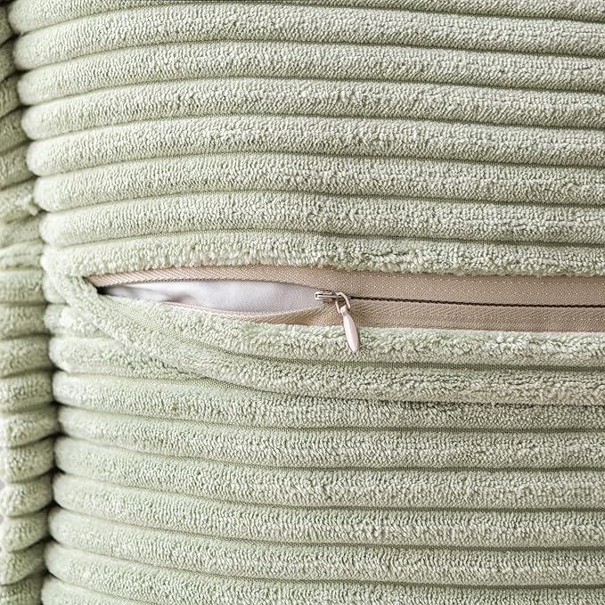 MIULEE Decorative Throw Pillow Covers for Couch Bed Livingroom 16x16 Inch Set of 2 Light Green Boho Accent Throw Pllows Broadside Striped Patchwork Soft Corduroy Summer Pillowcases