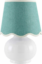 BoutiqueRugs Navarro Boho Ceramic Bedside Table Lamp for Bedroom Nightstand and Living Room - Shade Cotton - White, Teal, Green - 13" H