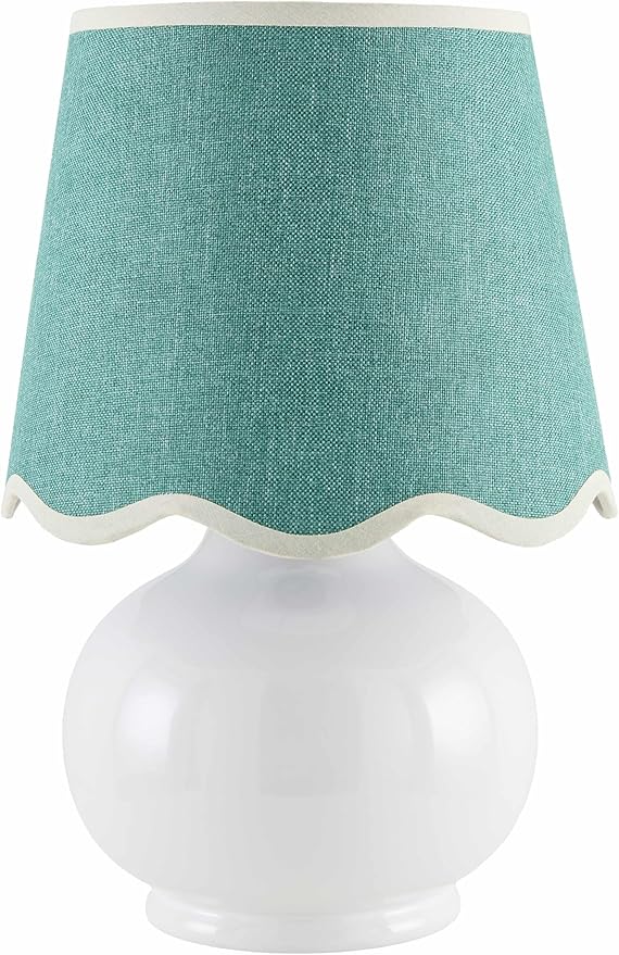 BoutiqueRugs Navarro Boho Ceramic Bedside Table Lamp for Bedroom Nightstand and Living Room - Shade Cotton - White, Teal, Green - 13" H