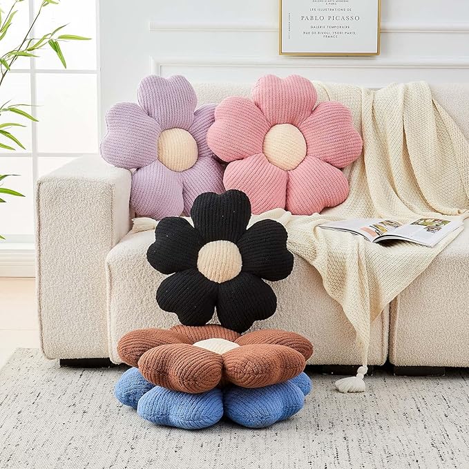 Flower Throw Pillow, Cute Flower Shaped Pillow Decorative Throw Pillow for Bed Couch, Soft Daisy Pillows Floor Seating Cushion Cushions (19.6 Inch Brown)